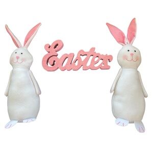 Easter Decor Set - 2 Soft Standing Bunnies & Glitter Easter sign